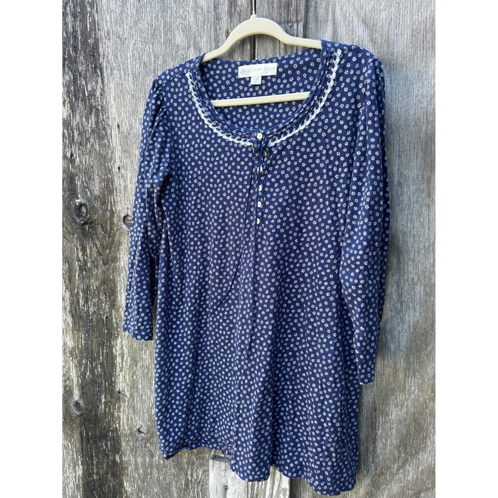 Eileen West Floral Sleep Shirt Tunic‎ Women's Small Cottagecore Lace Nightgown